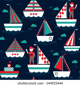 Seamless kids nautical pattern. Vector illustration