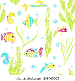 Seamless kids ocean fish illustration background pattern