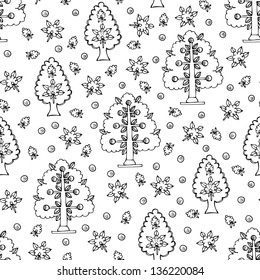 Seamless kids pattern with apple trees
