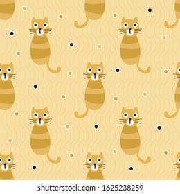 Seamless kids pattern background with hand draw striped orange cat