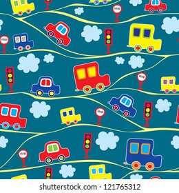 Seamless kids pattern with cars. Vector illustration