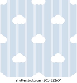 Seamless kids pattern Clouds on striped background. Lilac bchildren backdrop. Nursery concept. Wrapping, wallpaper, digital paper, textile print, cover, linens design