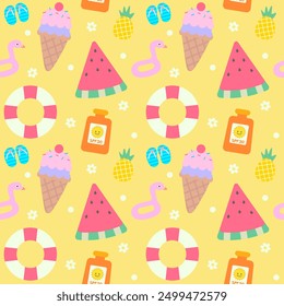 seamless kids pattern cute hand drawn happy summer yellow background illustration