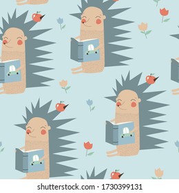 Seamless  kids pattern with  the cute 
Hedgehog