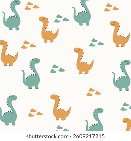 Seamless kids pattern with hand drawn dinosaur. Creative vector children's background for fabric, textile.