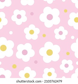 seamless kids pattern on pink background with cute hand draw flower from circle shape