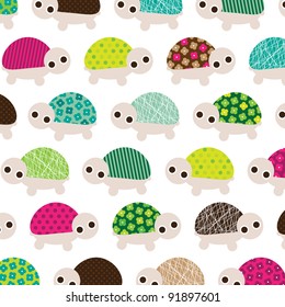 Seamless kids pattern retro turtle animal background in vector