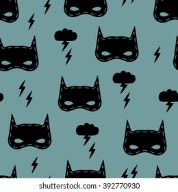 Seamless kids pattern with super hero mask