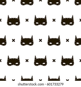 Seamless kids pattern with super hero mask