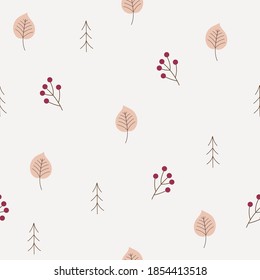 Seamless kids pattern with with tree and leaf. Vector Illustration.