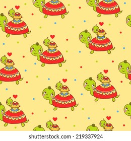 Seamless kids pattern with turtles. Wallpaper background in vector.