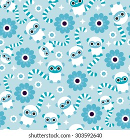 Seamless kids pink lemurs monkey jungle illustration background pattern for boys in vector