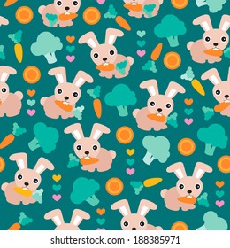 Seamless kids rabbit garden and carrot illustration background pattern in vector