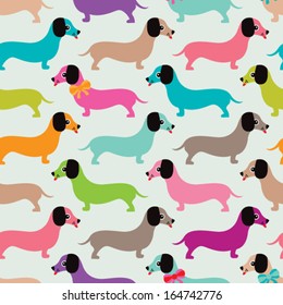 Seamless kids retro dachshund puppy illustration background dog pattern in vector