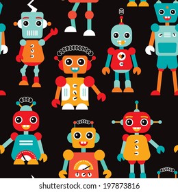 Seamless kids robots illustration colorful background pattern in vector