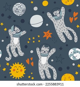 Seamless kids space pattern. Creative nursery background. Ideal for kids design, fabric, packaging, wallpaper, textiles, clothing