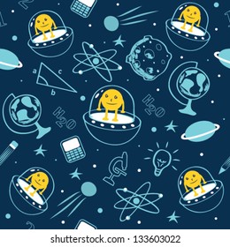 Seamless Kids Space Pattern with Icons