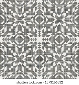 Seamless kilim repeat vector pattern swatch with linen background. Triangles, rhombuses, and other shapes cut from a grid. Chic contemporary geometric motif.