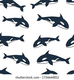 Seamless killer whale pattern design. Ocean animals pattern with killer whale