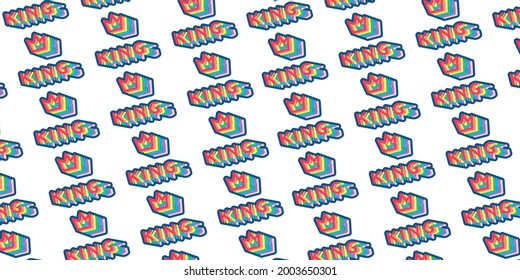 seamless king and crown vector pattern in rainbow colorful style.
