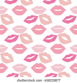 Seamless kiss and love background. Seamless pattern, print of lips, flat vector illustration. Kiss pattern white on background. 