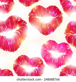 Seamless kiss print pattern on white background - vector illustration.