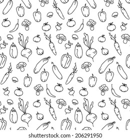 Seamless kitchen background of vegetables. Beautiful background. Vector illustration. Endless texture can be used for printing onto fabric and paper or scrap booking.