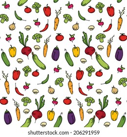 Seamless kitchen background of vegetables. Beautiful background. Vector illustration. Endless texture can be used for printing onto fabric and paper or scrap booking.