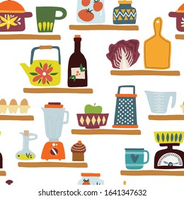 Seamless Kitchen Clipart Pattern. Vector Illustration 