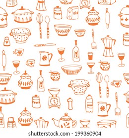 Seamless kitchen dish and kitchenware background