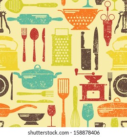 Seamless kitchen grunge retro background