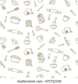 Seamless kitchen pattern. Vector background of utensil.