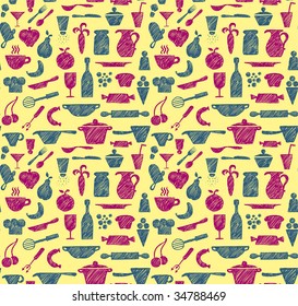 Seamless kitchen supplies. Vector illustration.