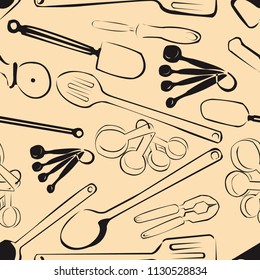 Seamless Kitchen Tools Pattern in Vector hand drawn, modern design