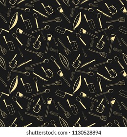 Seamless Kitchen Tools Pattern in Vector hand drawn, modern design