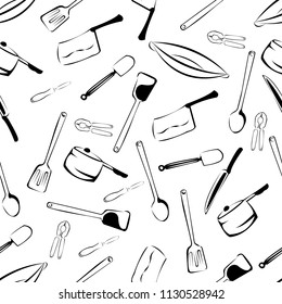 Seamless Kitchen Tools Pattern in Vector hand drawn, modern design