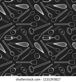 Seamless Kitchen Tools Pattern in Vector hand drawn modern design