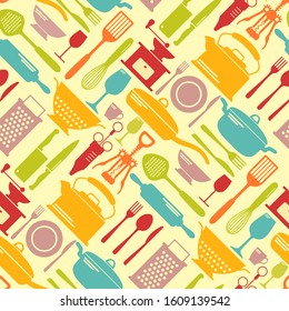 Seamless kitchen tools vector background. Kitchen equipment pattern   