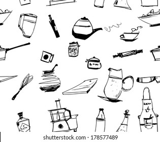 Seamless kitchen utencils ornament