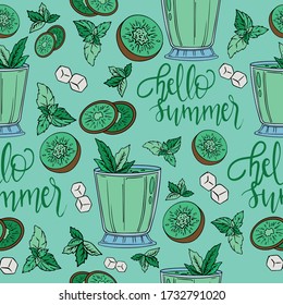 Seamless kiwi cocktail pattern , colorful background