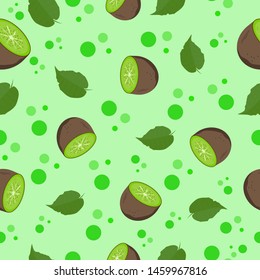 Seamless kiwi leaves dots repeat nature fruit background green garden texture for print, wrapping, textile
