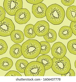 Seamless kiwi pattern on green background