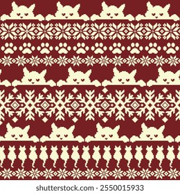 Seamless knit pattern with cute cats in the design,