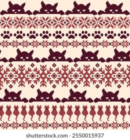 Seamless knit pattern with cute cats in the design,