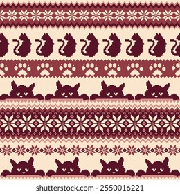 Patrón de punto sin costuras con lindos gatos en el diseño,