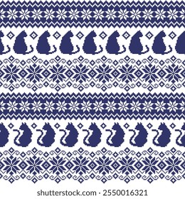 Patrón de punto sin costuras con lindos gatos en el diseño,