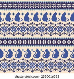 Nahtloses Strickmuster mit niedlichen Katzen im Design,