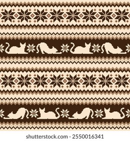 Seamless knit pattern with cute cats in the design,