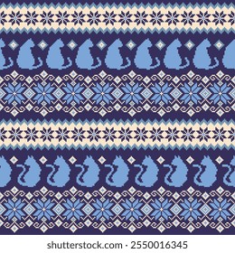 Nahtloses Strickmuster mit niedlichen Katzen im Design,