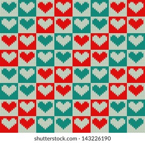 Seamless knit pattern with hearts